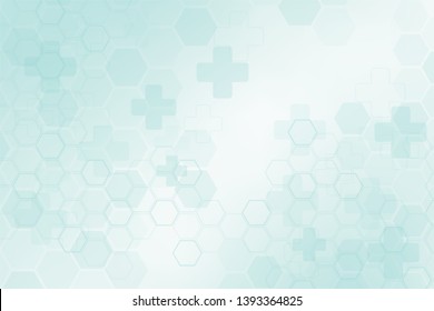 Green color of abstract healthy and medical background. Technology and science wallpaper template with hexagonal shape. Soft blue color medical banner template with space for text.