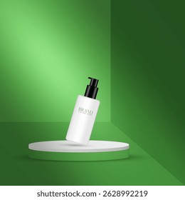 Green color abstract modern 3D realistic podium design template with shadow overlay. Product showcase vector. Minimalist 3D rendering product mockup design vector in an isolated background. 