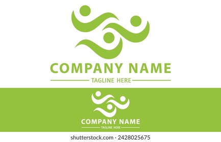 Green Color Abstract People Unite Wave Logo Design