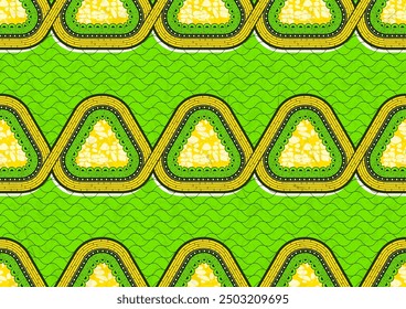 green color, african textile triangular fabric seamless pattern with connected, traditional abstract art, ethnic texture background, fashion artwork for screen print clothes
