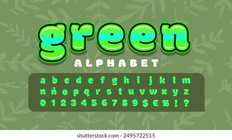 Green Color Alphabet, Lowercase Letters, vector font.