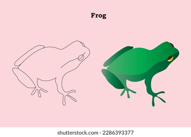 A green color amphibian illustration,A sitting frog,animal,children book illustration,wildlife.