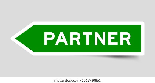 Green color arrow shape sticker label with word partner on gray background