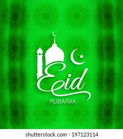 Green color artistic religious background with beautiful text design of Eid Mubarak. vector illustration