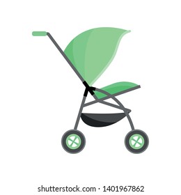 Green color baby carriage, kid pram with additional basket