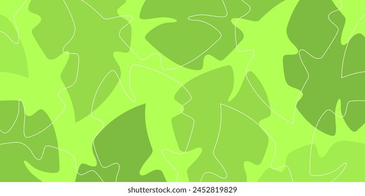 Green Color Background Abstract Shapes, Leaf Pattern with Empty Space for Text. Template for Banner, Greeting Card, Poster, Social Media, Web.