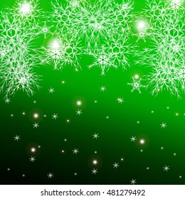 green color background for a Christmas card with falling snowflakes. vector illustration. graphic arts and design. a series of images for the new year and Christmas