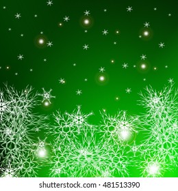 green color background for a Christmas card with falling snowflakes. vector illustration. graphic arts and design. a series of images for the new year and Christmas