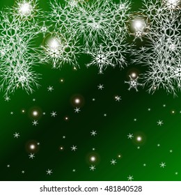 green color background for a Christmas card with falling snowflakes. vector illustration. graphic arts and design. a series of images for the new year and Christmas