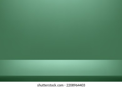 Green color background. Green empty room studio gradient. Pastel vector background. Space for displaying products. Vector illustration.