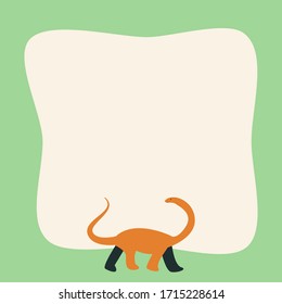 Green color background frame with a dinosaur on it, Vector Dinosaur illustration for kids in flat style