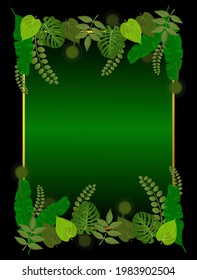 green color background vector illustration, with leaf ornaments and gold outlines, for banners, greeting cards, invitation cards, posters, pamphlets