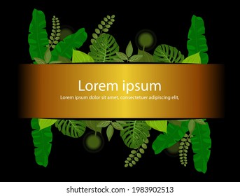 green color background vector illustration, with leaf ornaments and gold outlines, for banners, greeting cards, invitation cards, posters, pamphlets