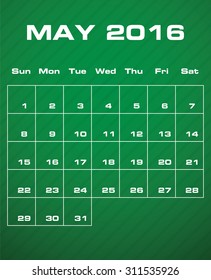 Green color background vector planning calendar May 2016