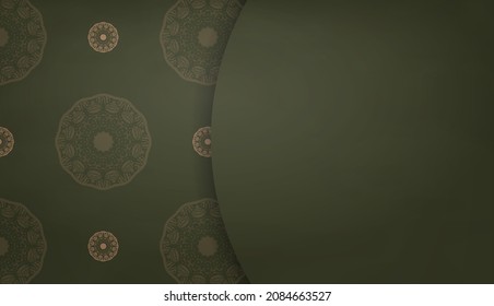 Green color banner with luxurious brown pattern for logo or text design