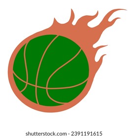 green color basketball vector with cool flames for poster design, cute icon, design illustration