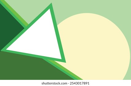 Green color and beautiful triangle and round shapes background cover vector graphics new design 2025. Colorful and creative minimalist shapes background design.
