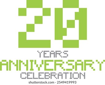 green color bitmap number 20 and the words years anniversary celebration in the bottom, isolated on white background.