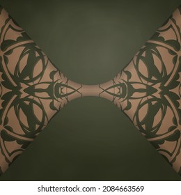 Green color brochure with luxurious brown pattern for your design.