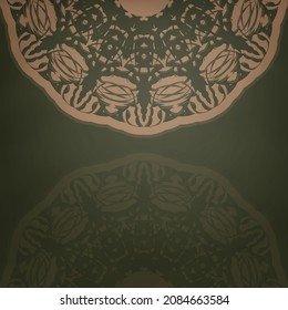 Green color brochure with vintage brown pattern for your design.