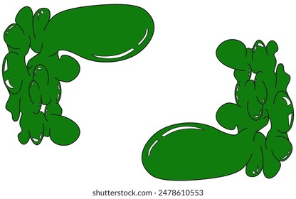 Green color Bubble Abstract Organic Shapes Frame isolated transparent background. Funky Balloon Frame template. Cartoon graffiti vector illustration in trendy Y2K style.