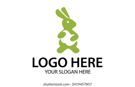 Green Color Bunny Negative Space Logo Design