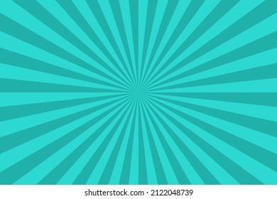 Green color burst background. Rays background in retro style. Vector.	