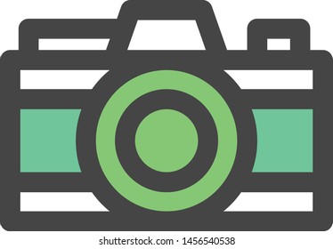 Green color camera illustration vector. Flat image camera. Photography icon. Color pocket digital camera.