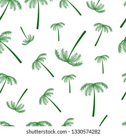 Green color Coconut or palm tree seamless pattern silhouette on white background eps 10 vector illustration