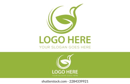 Green Color Colibri Humming Bird Wave Logo Design