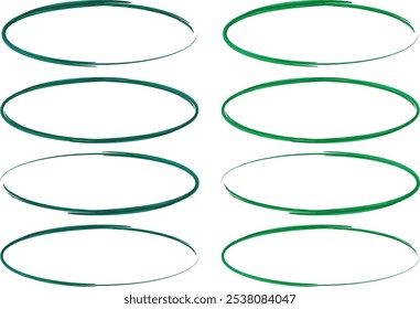 green color collection stroke doodle ellipses set vector