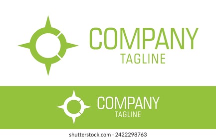Green Color Compass Simple Logo Design