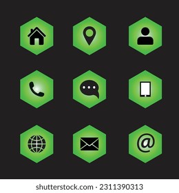 Green color contact us icon set. Web, call, phone, message, address, website, location icon flat pack. Easy to change color and size. Flat icon set collection.