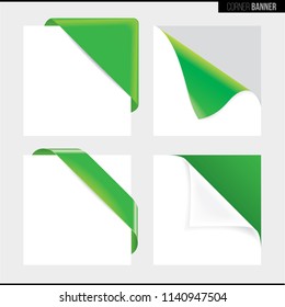 Green color corner banner, vector illustration