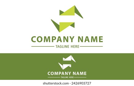 Green Color Creative Simple Fold Shape Negative Space Arrow Logo Design