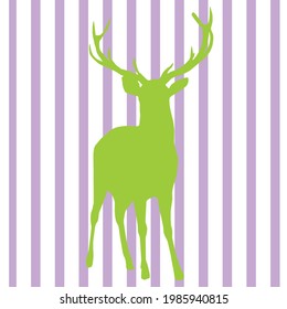 green color deer pattern on purple white straight lines on background,decorative,vector