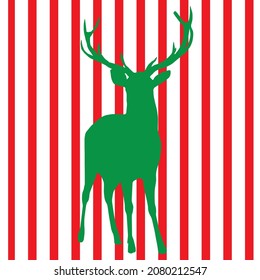 Green color deer pattern on red and white straight lines, vector, new year concept, new year design, covering, napkin design, decorative, fabric, textile