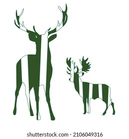 Green color deer patterns on white background. vector work. decorative textile fabric can be used as a backdrop