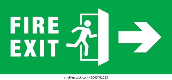 Green color emergency fire exit sign. Warning sign. icon of man running to the door.