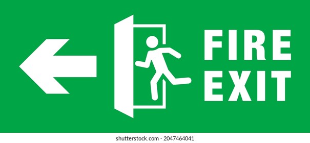 Green color emergency fire exit sign. Warning sign. icon of man running to the door.