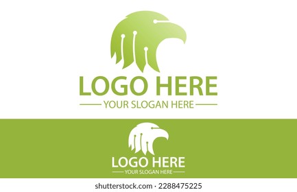Green Color Falcon Eagle Circuit Tech Bird Logo Design