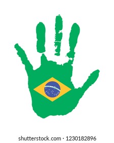 green color of the flag. vector handprint in the form of the flag of Brazil.