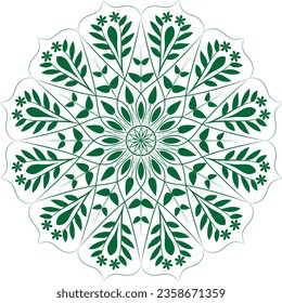 Green color floral and leaves mandala design