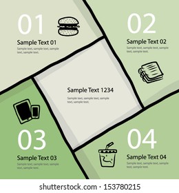 green color four steps template / cartoon infographics style, vector and illustration. Can be used for workflow layout, diagram, number options, step up options and infographics. 