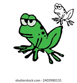 green color frog with big eyes vector . frog outline for coloring
