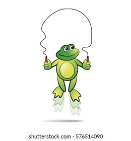 green color frog happy mascot jump rope-vector drawing