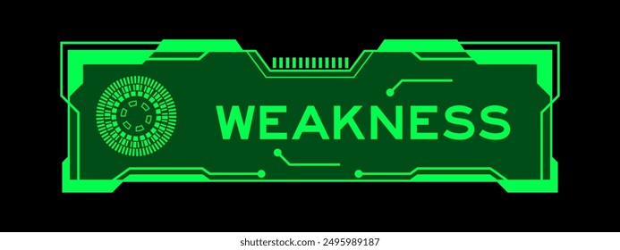 Green color of futuristic hud banner that have word weakness on user interface screen on black background