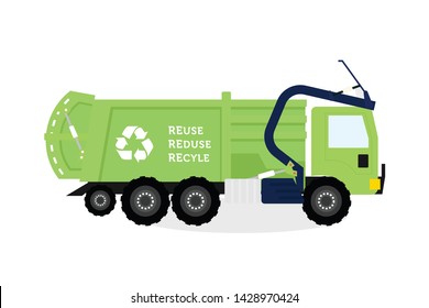 green color garbage truck illustration  isolated on white background.