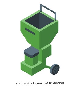 Green color garden shredder icon isometric vector. Work tool. Agriculture lumber