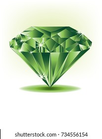 Green color gemstone on light tone of green background with a green shadow
